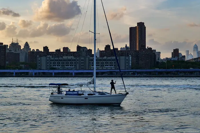 a sailboat in New York Harbor